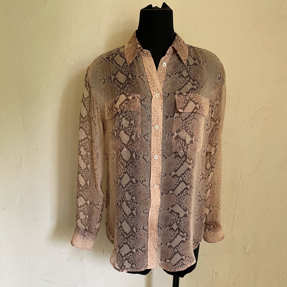 Equipment Brown Snake Print Button-Down Top